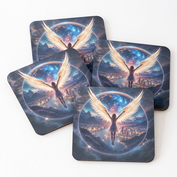 Item preview, Wings of Dreams: An angel above a nighttime metropolis designed and sold by KunstGeist.