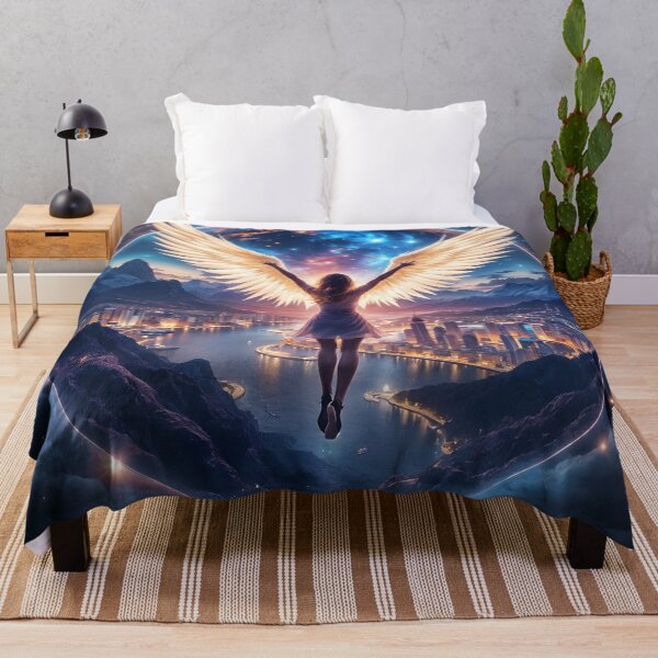 Item preview, Wings of Dreams: An angel above a nighttime metropolis designed and sold by KunstGeist.