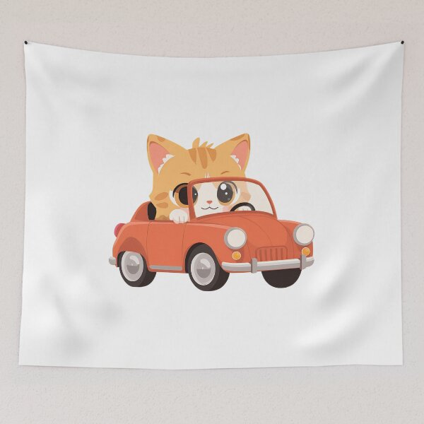 Item preview, Cute Cat Driving Retro Orange Car designed and sold by OlyvieArt.