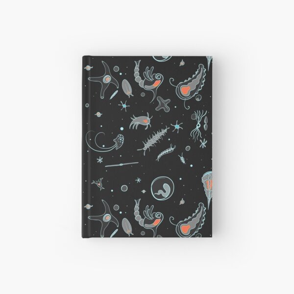 Black, Blue, and Red Nautical Bioluminescent Plankton Pattern Hardcover Journal