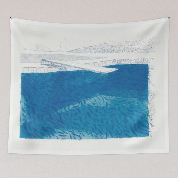 Item preview, David Hockney -  Lithograph Of Water Made Of Lines, Crayon And Two Blue Washes Without Green Wash - Signed Print by David Hockney undefinedr designed and sold by LILLIANSTRANGEy.