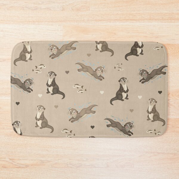 Item preview, Playful otter and heart pattern - Soft beige designed and sold by LudmylArt.