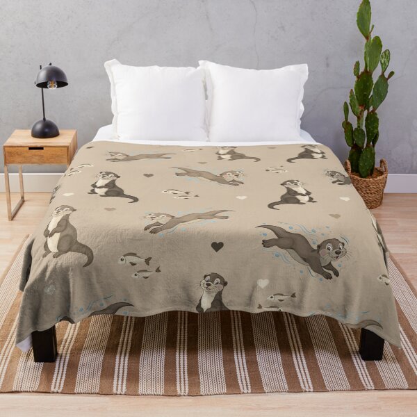 Item preview, Playful otter and heart pattern - Soft beige designed and sold by LudmylArt.