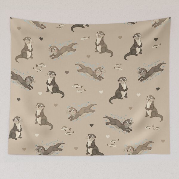 Item preview, Playful otter and heart pattern - Soft beige designed and sold by LudmylArt.