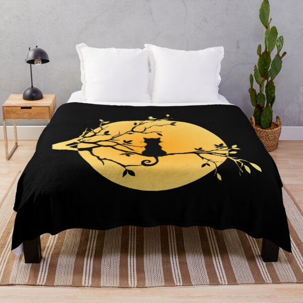Item preview, Halloween Black Cat Sitting on Branch Moon Silhouette designed and sold by Veleriart.