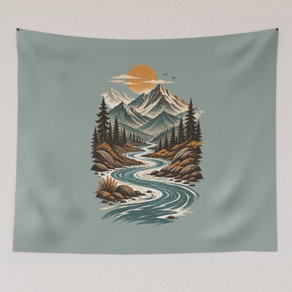 Item preview, Winding River Mountain Valley Vintage Sunset designed and sold by BROHLine Studio.