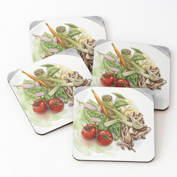 Item preview, Fresh Vegetable Medley on White Plate — Culinary digital Watercolor Art designed and sold by M.ALK.Watercolor.
