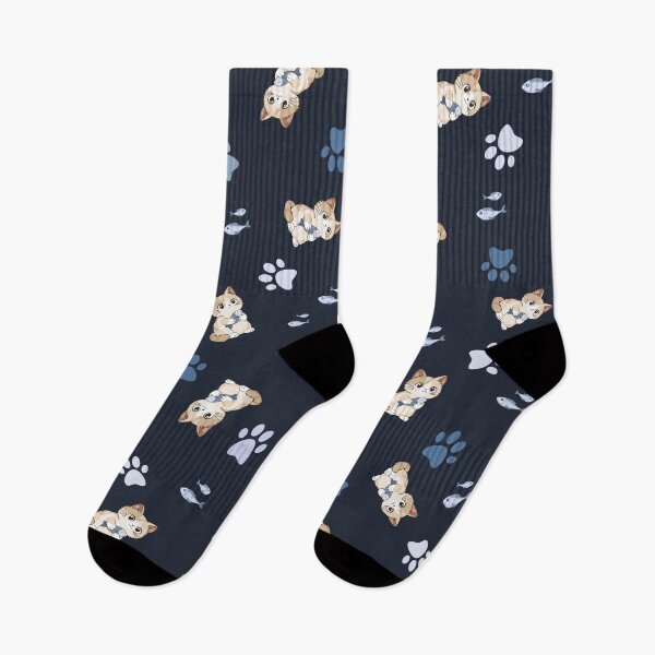 Item preview, Playful Kittens and Paw Prints - Midnight Blue designed and sold by LudmylArt.