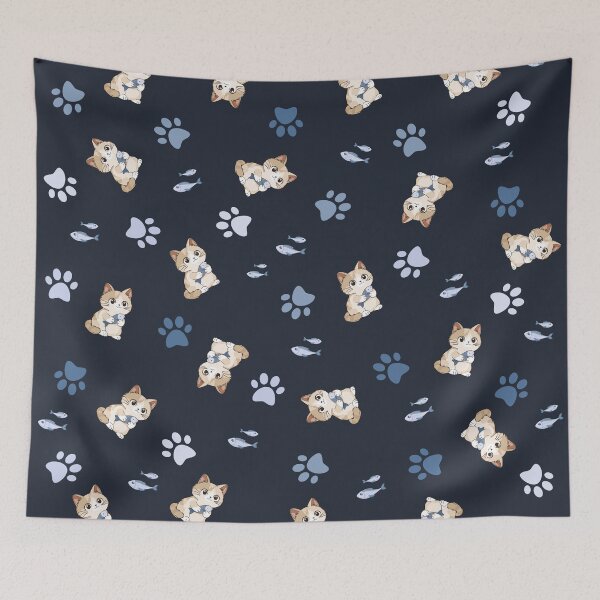 Item preview, Playful Kittens and Paw Prints - Midnight Blue designed and sold by LudmylArt.