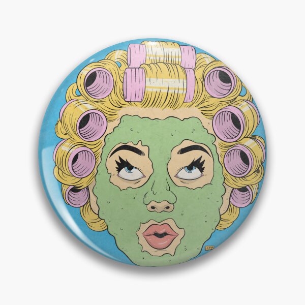 Item preview, Green Face Mask with Pink Hair Curlers Art designed and sold by DRP-art.