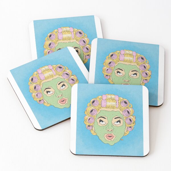 Item preview, Green Face Mask with Pink Hair Curlers Art designed and sold by DRP-art.