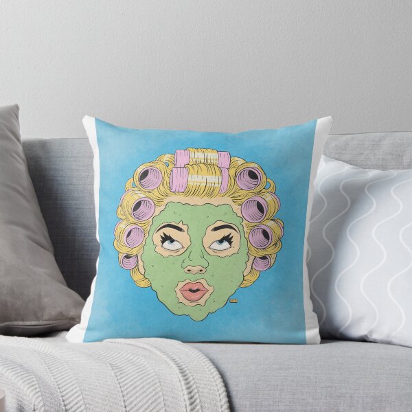 Item preview, Green Face Mask with Pink Hair Curlers Art designed and sold by DRP-art.