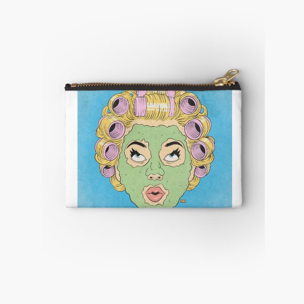 Item preview, Green Face Mask with Pink Hair Curlers Art designed and sold by DRP-art.