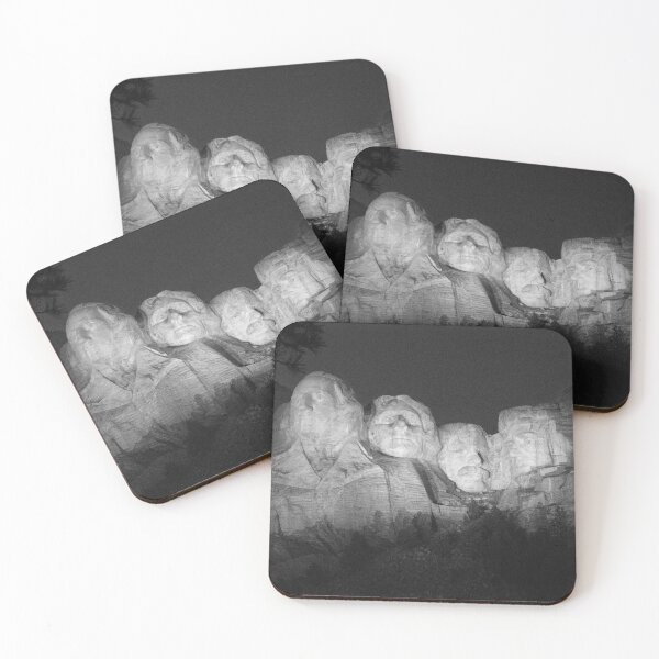Item preview, Summit Mount Rushmore at night, the four Presidents South Dakota black and white photograph designed and sold by Astrid Arkhangelsky.