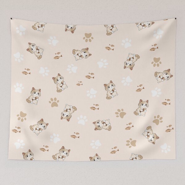 Item preview, Kitten and fishy sweetness - Cream background designed and sold by LudmylArt.