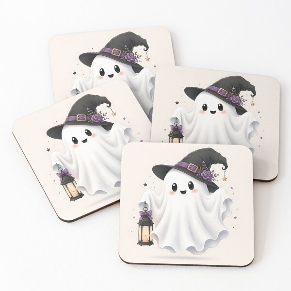 Item preview, Cute Halloween Ghost Witch with Purple Rose Hat and Lantern designed and sold by DoveArtDesigns.