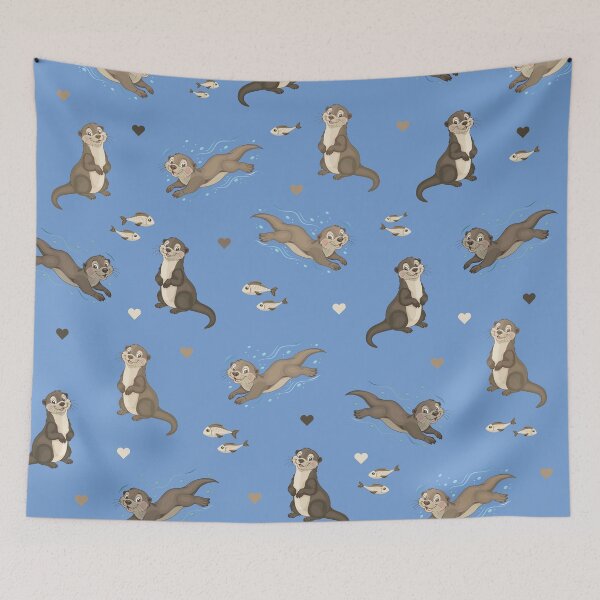 Item preview, Dynamic otters and waves - Sky blue designed and sold by LudmylArt.