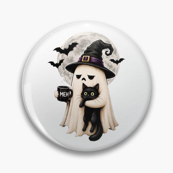 Item preview, Spooky Ghost Cat Witch Hat Meh Coffee Moon designed and sold by OlyvieArt.
