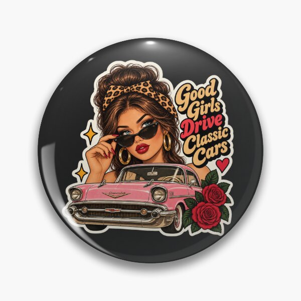 Item preview, Good Girls Drive Classic Cars – Retro Glam Pin Up Girl & Pink Vintage Car designed and sold by AstraDrip Studio.