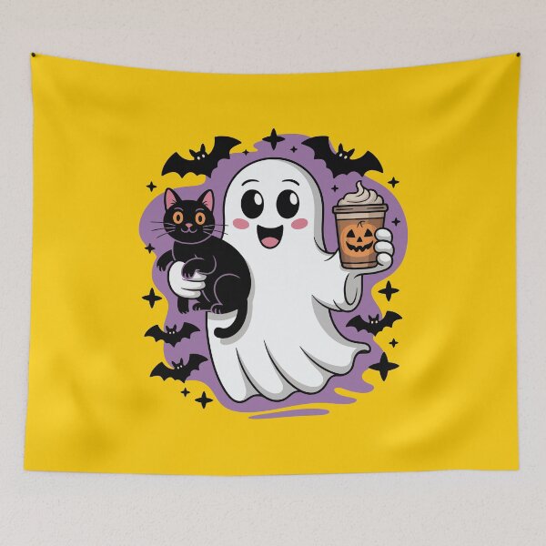 Item preview, Cute Halloween Ghost Black Cat Pumpkin Spooky Coffee Design designed and sold by styleonestaa.