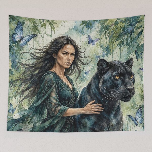 Item preview, Woman And Black Panther Jungle Art designed and sold by KuzeyWestStudio.