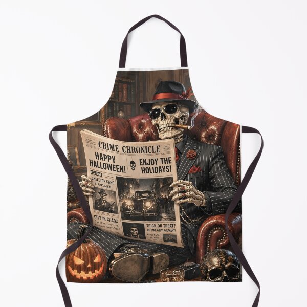 Item preview, Gangster Skeleton Reading Newspaper and Drinking Whiskey designed and sold by DoveArtDesigns.