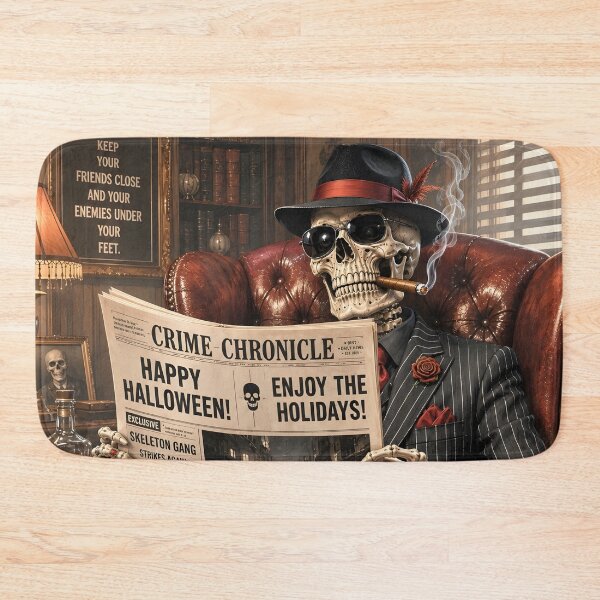 Item preview, Gangster Skeleton Reading Newspaper and Drinking Whiskey designed and sold by DoveArtDesigns.