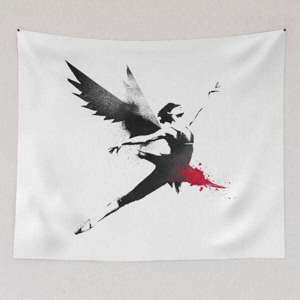 Item preview, Angelic Winged Ballerina Leaping Street Stencil Art designed and sold by EdvvinStudios.