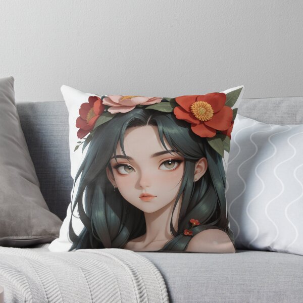 Item preview, Crimson Blossom Muse – Elegant Floral Anime Portrait designed and sold by Killington.