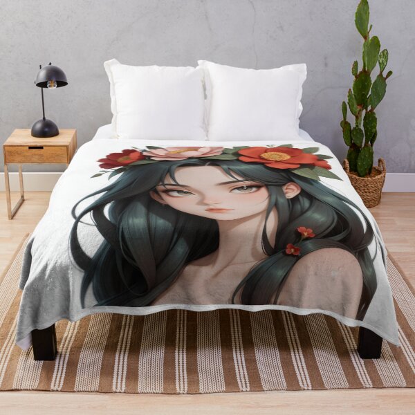 Item preview, Crimson Blossom Muse – Elegant Floral Anime Portrait designed and sold by Killington.