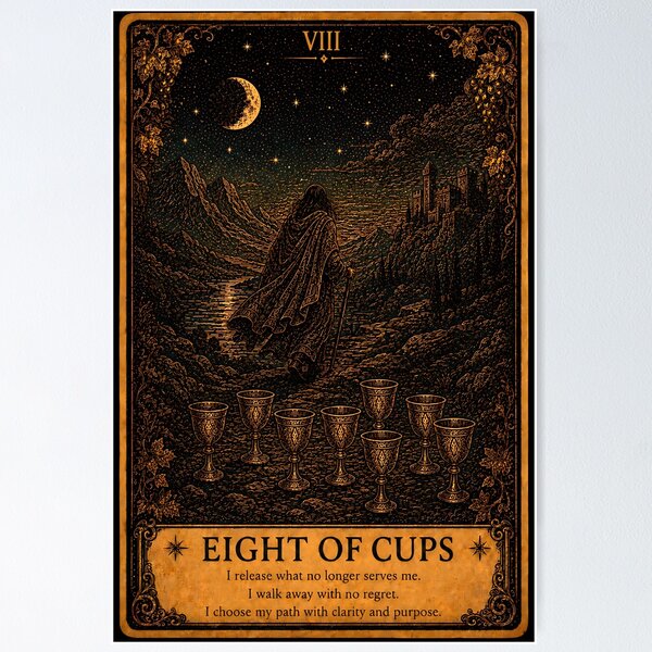 Item preview, Eight of Cups Tarot Card - Change & Finding Your Path designed and sold by ArcanaAbsolute.