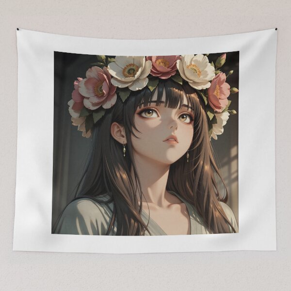 Item preview, Blossom Reverie – Romantic Flower Crown Anime Portrait designed and sold by Killington.