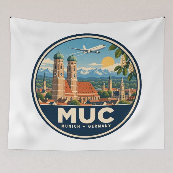 Item preview, MUC Munich Airport Code Retro Travel Badge designed and sold by CLOUTKULT.