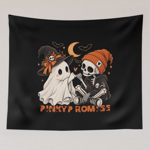 Item preview, Pinky Promise Halloween – Ghost & Skeleton Besties designed and sold by EnchantedOwl.