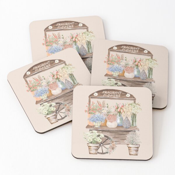 Artikelvorschau, Vintage-Aquarell-Blumenwagen, botanische Kunst im Cottagecore-Stil, Cottagecore-Stil entworfen und verkauft von HBBS DESIGNS.