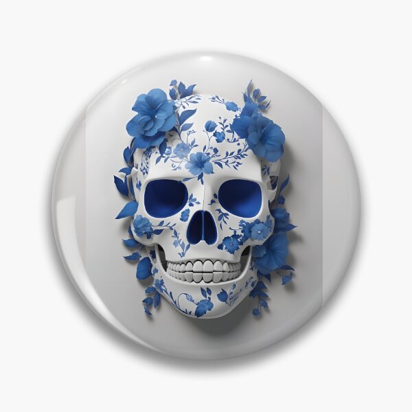 Item preview, Blue Skull Floral Halloween Illustration designed and sold by DoveArtDesigns.