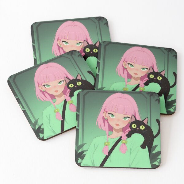 Item preview, Pink Hair & Midnight Cat – Pastel Witchy Anime Aesthetic designed and sold by Killington.