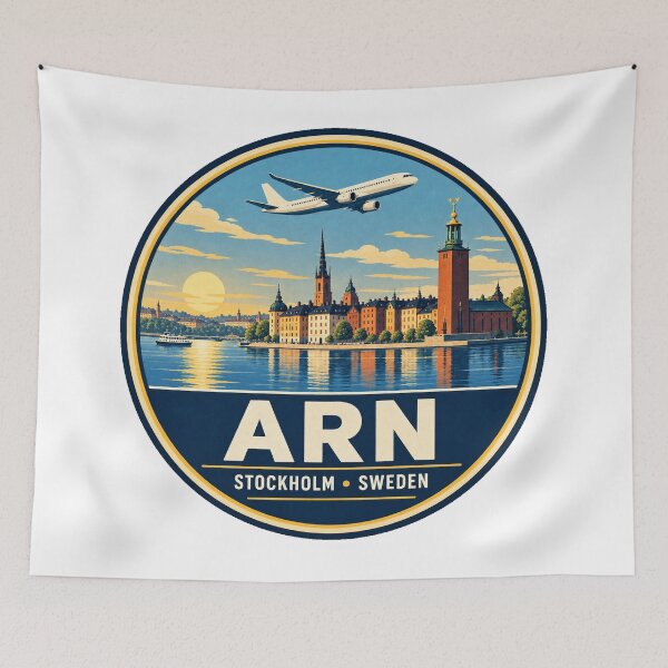 Item preview, ARN Stockholm Airport Code Retro Travel Badge designed and sold by CLOUTKULT.