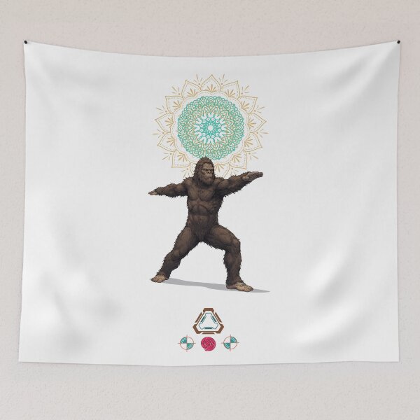 Item preview, Bigfoot Yoga Warrior II Pose Zen Sasquatch Funny Cryptid Illustration designed and sold by Whimsy Trail Co.