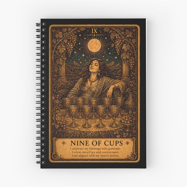 Item preview, Nine of Cups Tarot Card - Contentment & Emotional Fulfillment Illustration designed and sold by ArcanaAbsolute.