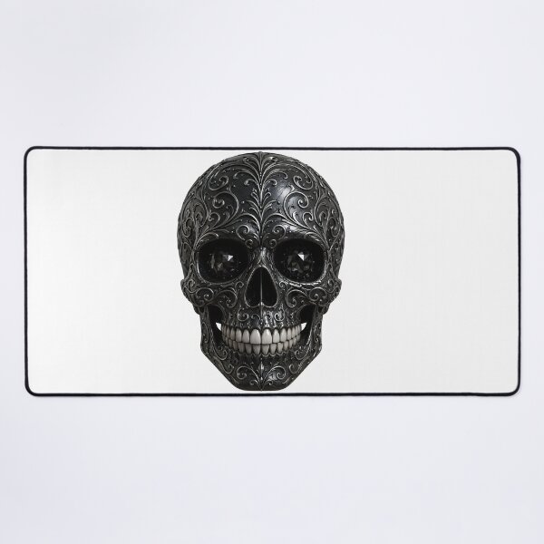 Artikelvorschau, Schwarzer Totenkopf mit kunstvollen, glitzernden Verzierungen entworfen und verkauft von DoveArtDesigns.