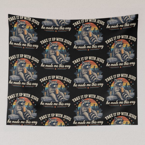 Item preview, Humorous Religious Raccoon Cityscape Design designed and sold by cerima.