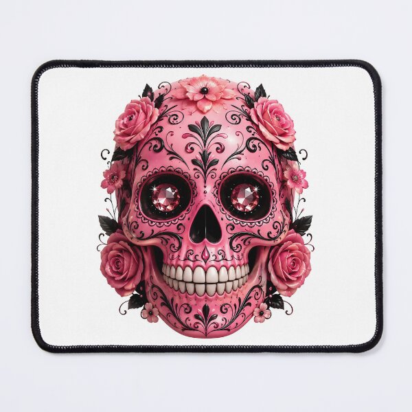 Item preview, Pink Skull with Roses and Black Ornamental Flourishes designed and sold by DoveArtDesigns.