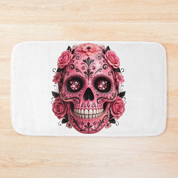 Item preview, Pink Skull with Roses and Black Ornamental Flourishes designed and sold by DoveArtDesigns.