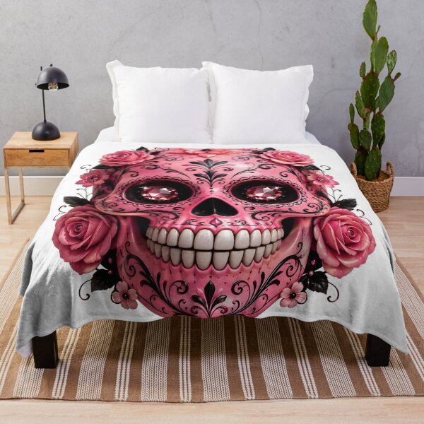 Item preview, Pink Skull with Roses and Black Ornamental Flourishes designed and sold by DoveArtDesigns.
