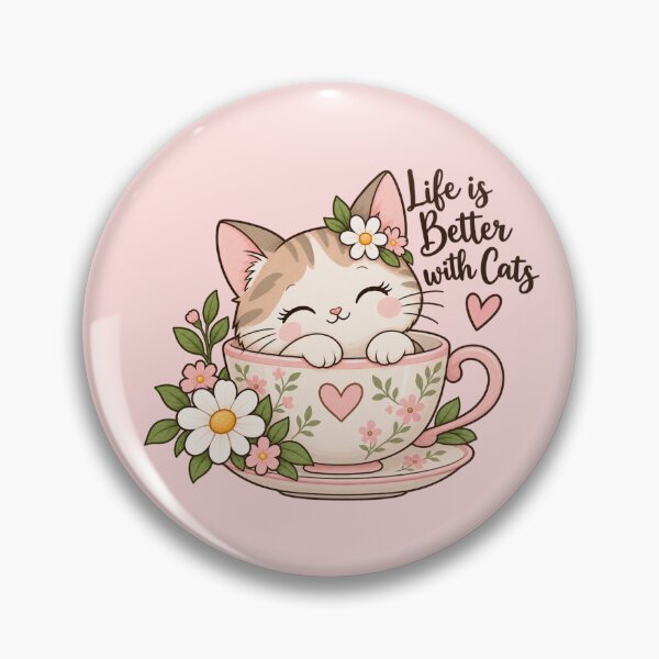 Item preview, Cute Cottage Cat in Teacup | Life Is Better with Cats Girly Floral Design designed and sold by StickyDelights.
