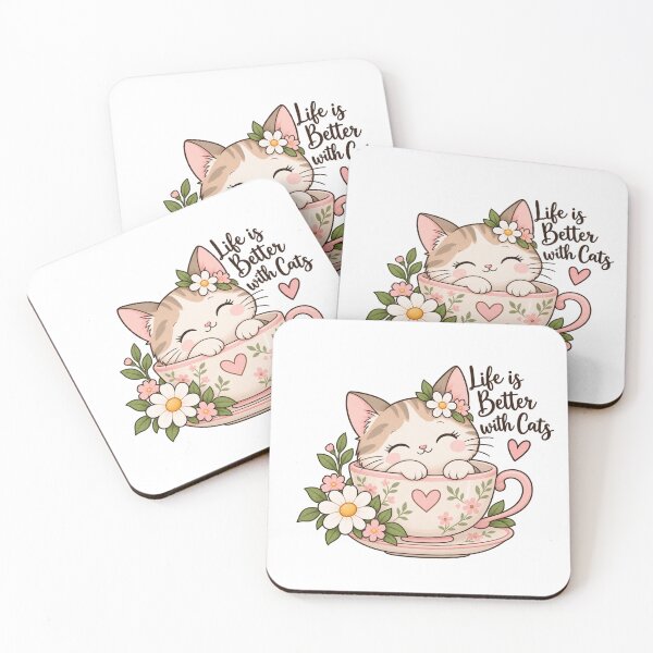 Item preview, Cute Cottage Cat in Teacup | Life Is Better with Cats Girly Floral Design designed and sold by StickyDelights.