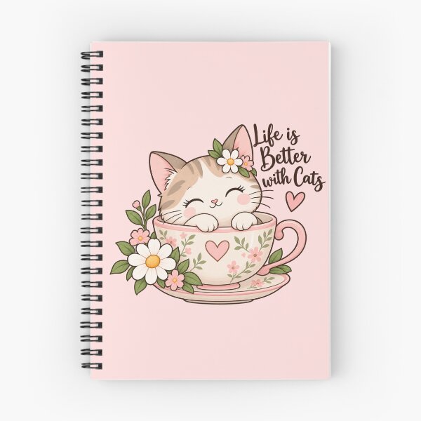 Item preview, Cute Cottage Cat in Teacup | Life Is Better with Cats Girly Floral Design designed and sold by StickyDelights.