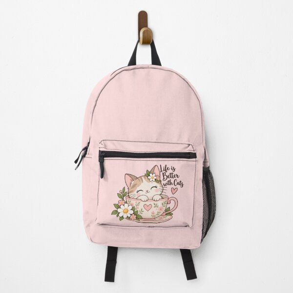 Item preview, Cute Cottage Cat in Teacup | Life Is Better with Cats Girly Floral Design designed and sold by StickyDelights.