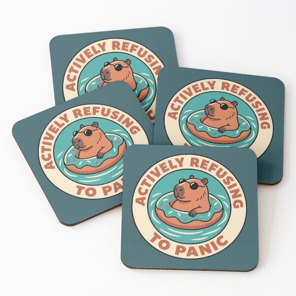 Item preview, Actively Refusing To Panic Capybara Retro Badge designed and sold by DripCultureLab.